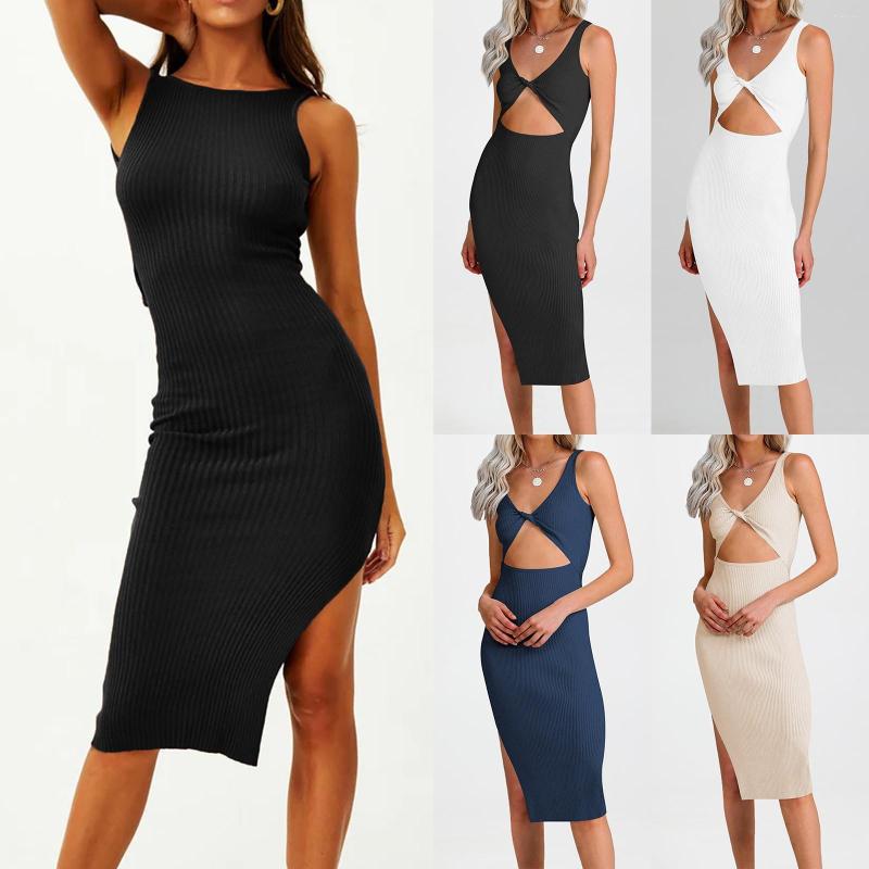

Casual Dresses Women' Solid Color Sleeveless Ladies Wrap Hip Long Dress, Black