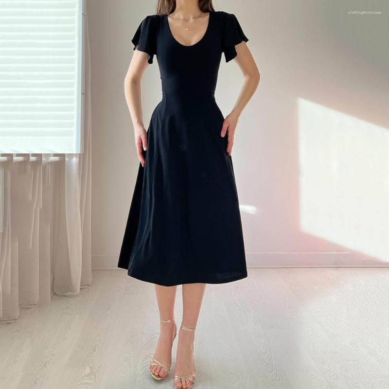 

Casual Dresses Pullover Dress Colorfast Women Mid-rise Loose Hem Solid Color A-line Midi Relax Fit, Black