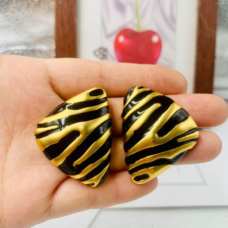 

Stud Earrings Medieval Vintage 925 Silver Needle Zebra Pattern Retro Electroplated Genuine Gold Enamel Colored