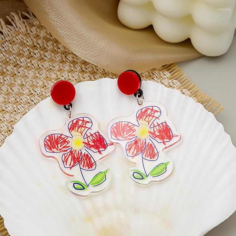 

Dangle Earrings Cute Graffiti Animal Plant Acrylic Little Dinosaur Flower For Girls Women Children Birthday Gift Lovely Jewelry