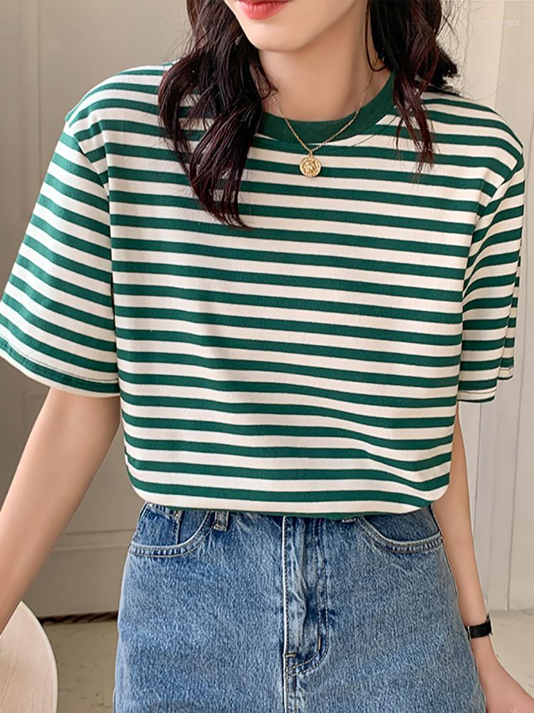 

Women' T Shirts Camisetas Shirt Women Cotton Striped Short Sleeve Tee Femme 2023 Summer Tops T-Shirts Casual Korean Style Woman Clothes, Black