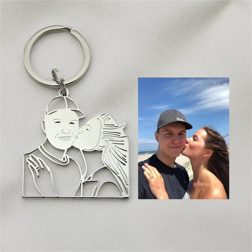 

Keychains Lanyards Custom Po Keychain Personalized Picture Keyring Necklace Stainless Steel Jewelry Memorial Gift For Family Anniversary 230508
