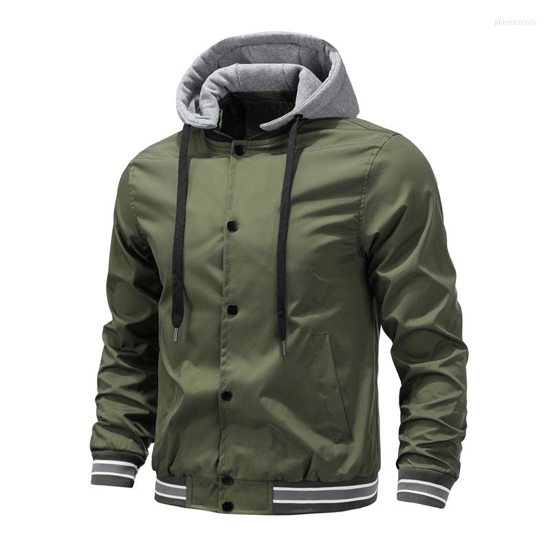 

Men's Jackets Autumn Spring Cargo Men's Stand Collar Casual Zipper Jacket Outdoor Sports Coat Windbreaker For Men Hooded, Green