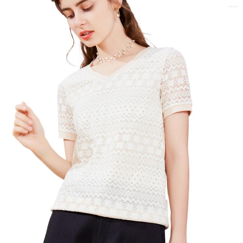 

Women' T Shirts Short Sleeve T-shirt Female 2023 Summer Lace Shirt Sexy Exposed Collarbone V-neck Fairy Tops, Black round
