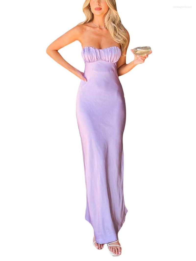 

Casual Dresses Women S Bodycon Tube Dress Strapless Ruched Bust Solid Color Cocktail Party, Purple