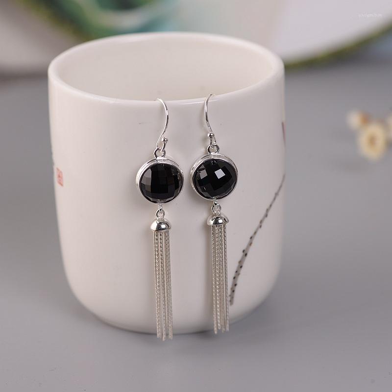 

Dangle Earrings S925 Silver Female Fashion Temperament Section You Black Tassel Pendant