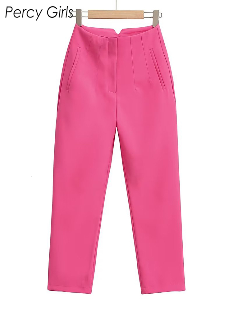 

Women' Pants Capris TRAF Women Fashion Office Lady Style Fruit Color Straight Long Pants Casual High Waist Zipper Ankle Trousers Chic Pant 230508, As1