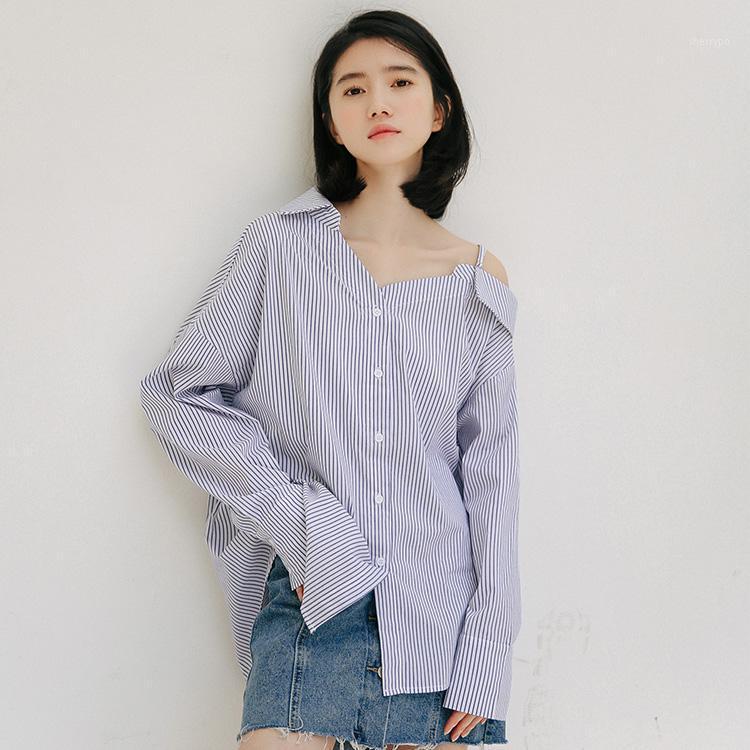 

Women's Blouses & Shirts Spring Stripe Vintage Shirt Female Oversize Tops Women Long Sleeve Girls Blouse Plus Size Sexy Femme Blusas, Blue