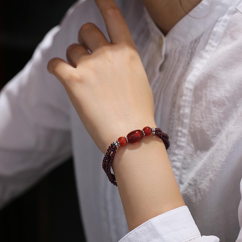 

Strand Elegant Natural Wine Red Transparent Garnet Jade Chalcedony Bracelet Trend Crystal Beaded Birthday Party Jewelry