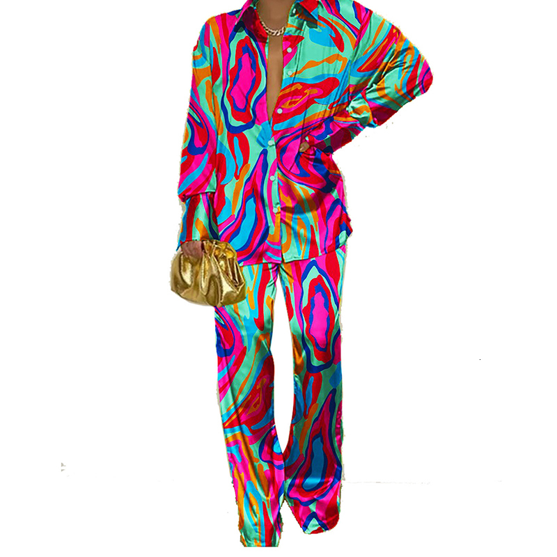 

Women's Sleepwear Geometric Loose Pajama Suit Autumn Winter Long Sleeve Ladies Homesuit Single Breasted Pijama Set For Female 230508, Pink