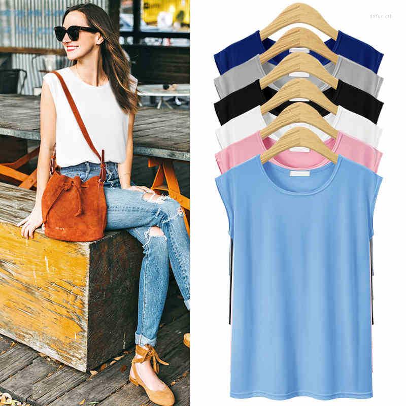 

Women's T Shirts Women's T-shirt Short Sleeve Loose Top Solid Color Sleeveless Round Neck And Fashionable Clothes 7020, Blue
