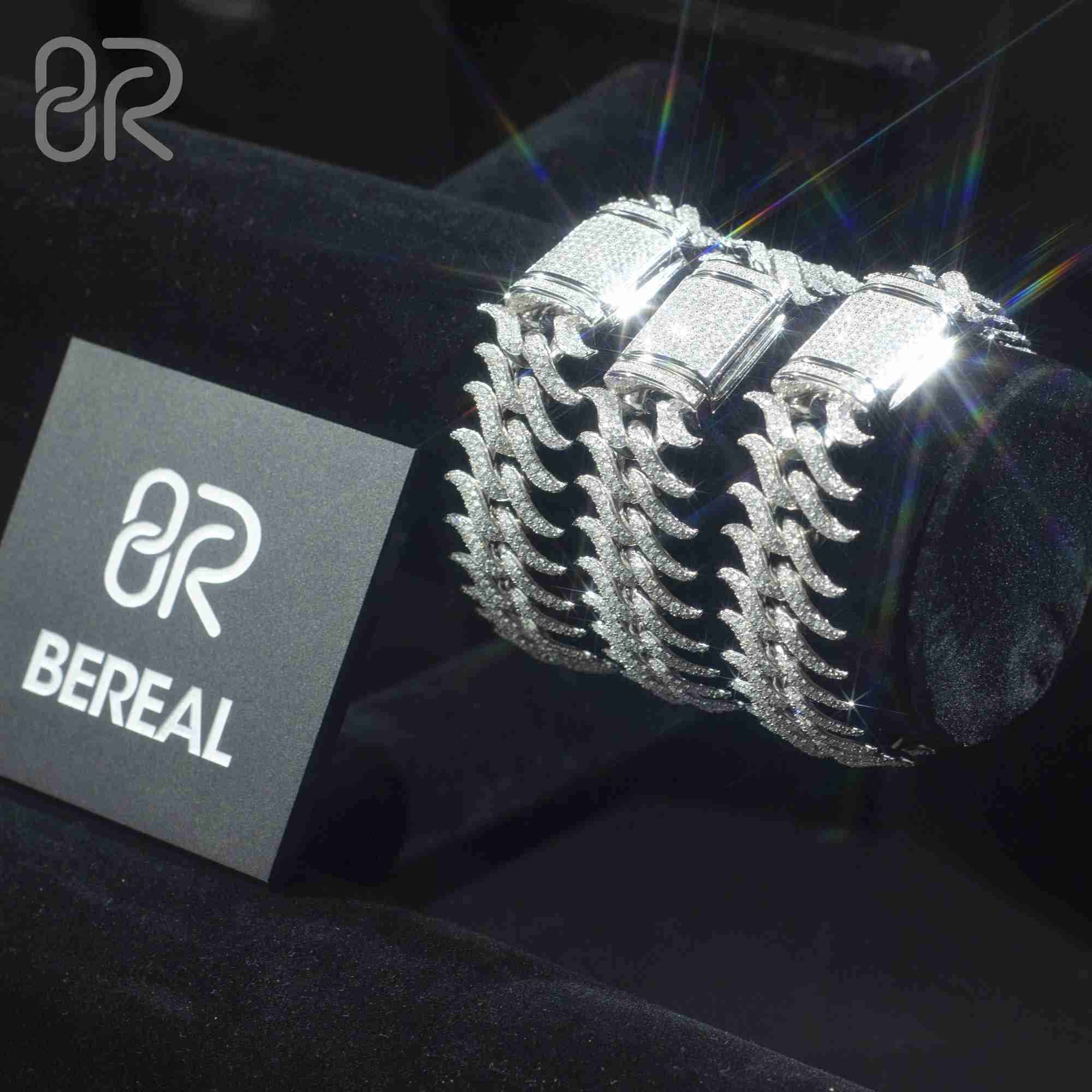 

20mm 8" Vvs Moissanite Diamond Cuban Bracelet Fast Shipping Thick Leaf Spikes Line 925 Sterling Silver Chain