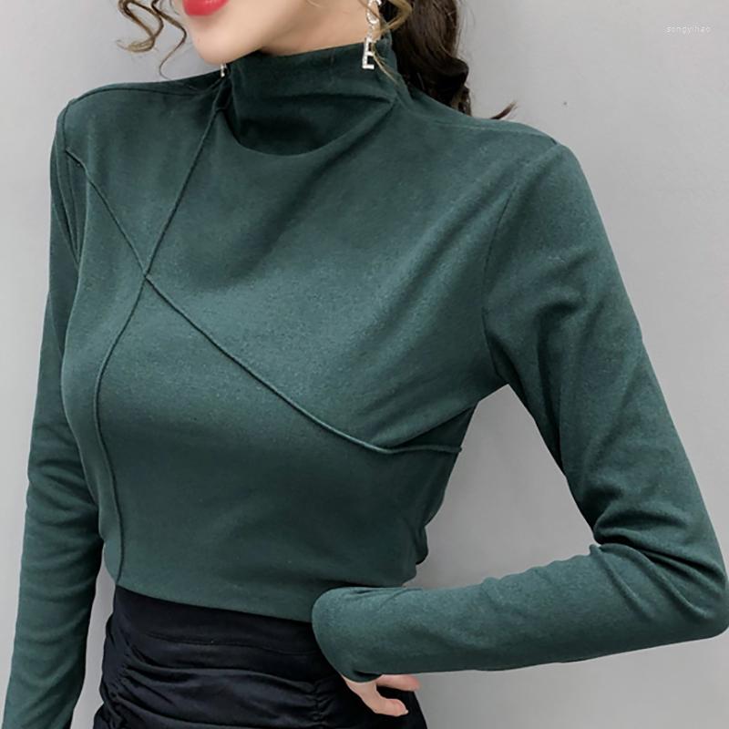 

Women' T Shirts Turtleneck Shirt Women Cotton Long Sleeve Top Tshirt Autumn Korean Style Womens Clothing Tee Femme Camisetas De Mujer, Gray
