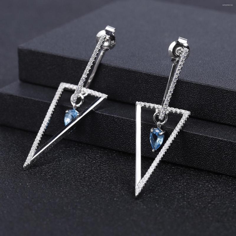 

Dangle Earrings GEM'S BALLET Natural Swiss Blue Topaz Gemstone Drop 925 Sterling Silver Geometric Triangle For Women Jewelry