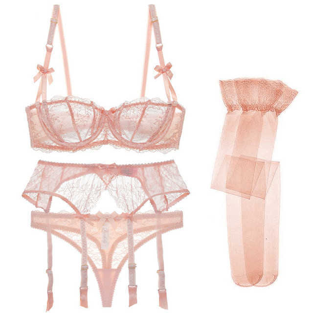 

Women's Bra 2022 New Sexy Underwear Lace Brief Sets 4 Pcs Lingeries, White t-back