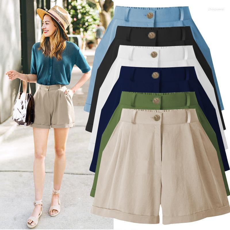 

Women's Shorts Woman Summer Elastic High Waist Loose Wide Leg Short Cotton Solid Color Casual Womens Clothing 8006, Green