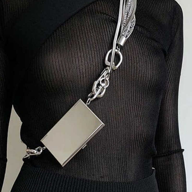 

Shoulder Bags Women 2023 New Metallic Flap Chains Fashion Hasp Mirror Euro america Style Luxury Designer Night Club 230426, Silver