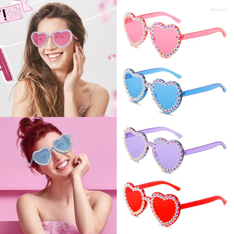 

Sunglasses 2023 Women Girls Cute Colors Diamond Flower UV400 Adult Acrylic Heart Shaped Female Fashion