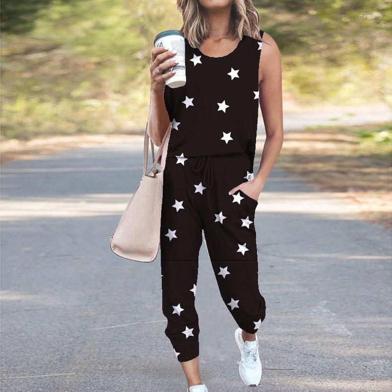 

Women's Two Piece Pants Women's Summer Suits 2023 Fashion Loose Tie-dye Star Print Sleeveless Casual Sports Style Ladies
