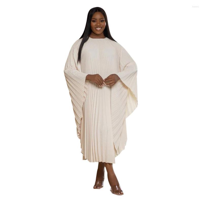 

Casual Dresses Loose Women Summer Dress O Neck Female Pullover Robe Girl's Streetwear Pleated Vestidos Lady's Cloak Midi