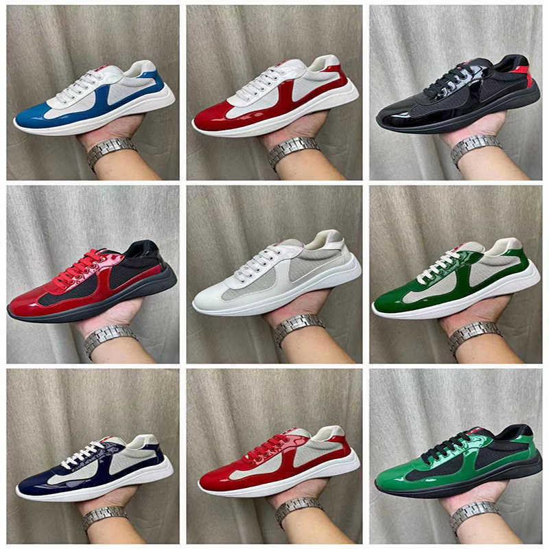 

Designer Sneakers Runner Shoes Men America-Cup Flat Trainers Casual Shoes Patent Leather Black Blue Mesh Lace-Up Outdoor And Nylon With Box No33 No53, 14