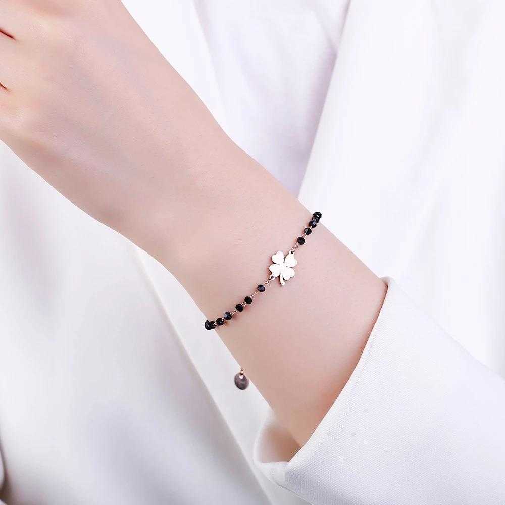 

Stainless Steel Ornament Clover Bracelet Female Simple Couple Rose Gold Niche