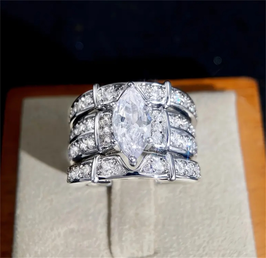 

3-piece/Set Women's Wedding Ring Engagement Ceremony Elegant Accessories Exquisite Bridal Jewelry (No Box)
