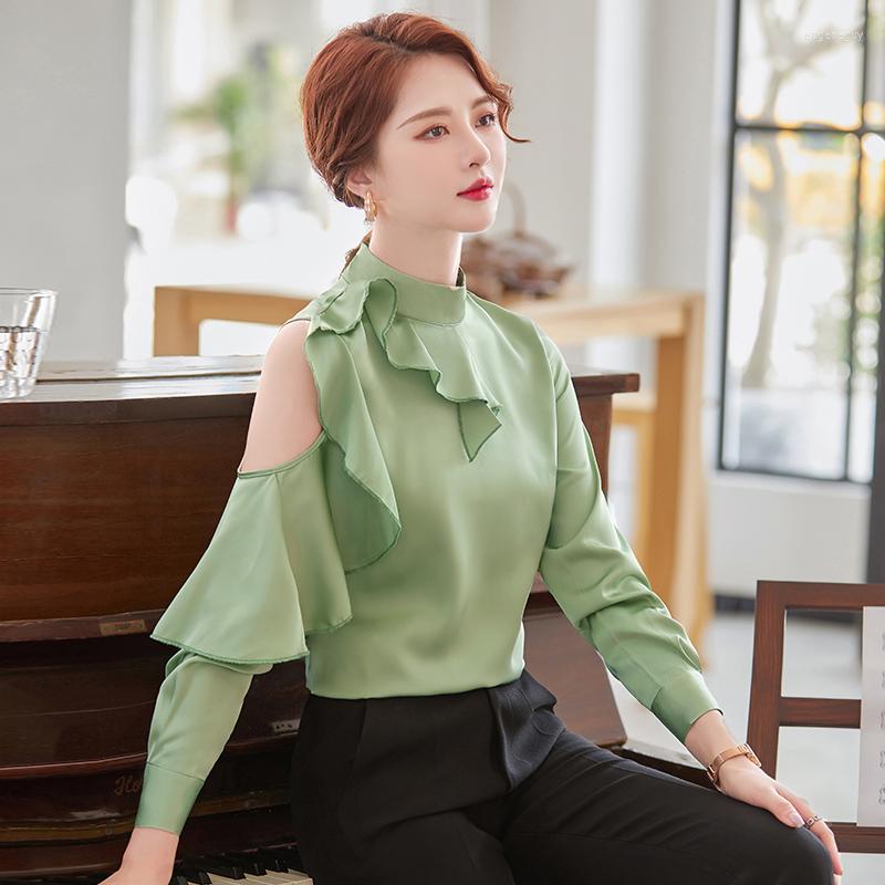 

Women' Blouses Novelty Green Long Sleeve Shirts Formal OL Styles Women Business Work Wear Blouse Tops Clothes Plus Size 4XL Spring Fall, White blouse only