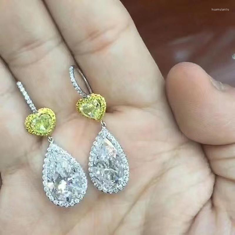 

Dangle Earrings Huitan Luxury Big Water Drop Cubic Zirconia Women Two-tone Yellow Heart Elegant Wedding Party Jewelry