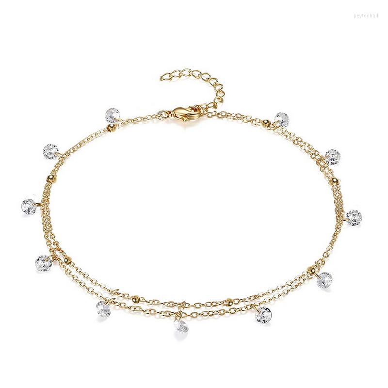 

Anklets Stainless Steel Simple Zircon Stones Female Barefoot Crochet Sandals Foot Jewelry Ankle Bracelets For Women Leg Chain
