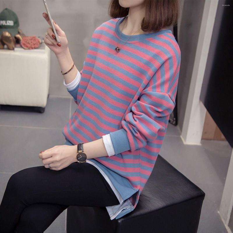 

Women's Hoodies Casual Female Loose O-neck Women Stripe Cotton Hoodie Clothes 2023 Autumn Long Sleeve Kawaii Korean Sweatshirt Tops A410, White