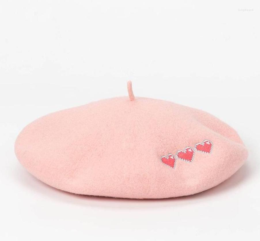 

Bandanas Korean Autumn And Winter Love Embroidered Wool Tweed Beret Painter Hat Women39s Warm Fashion Bud Bonnets Hats For Wome3091250