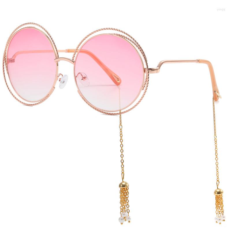 

Sunglasses Ins Fashion Designer Round Women Men 2023 Elegant Tassels Pendant Eyewear Metal Chain Decoration Sun Glasses
