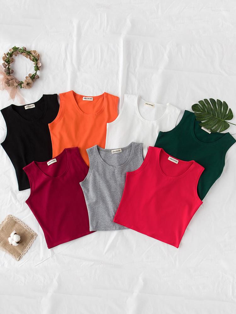 

Women' Tanks Fashion Sexy Women Round Neck Pure Color Patchwork Crop Tops Sleeveless Camisole Tank Casual Summer Ladies Slim Vest, Black