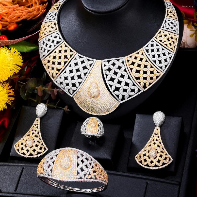 

Necklace Earrings Set GODKI Luxury 4PCS BIG Fashion Geometry African Jewelry For Women Wedding Party Cubic Zircon Dubai Bridal, Picture shown