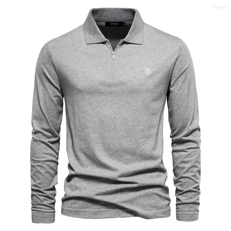 

Men's Polos Spring Men's Cotton Long Sleeve Polo T Shirts For Men Zipper 2023 Arrival Brand Clothing, Light gray