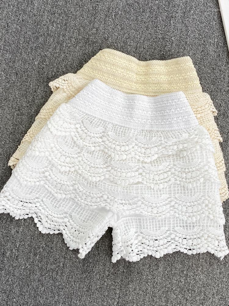 

Women's Shorts Women Summer Hollow Lace Korean Fashion Casual Basic High Waist Wide Leg, Apricot