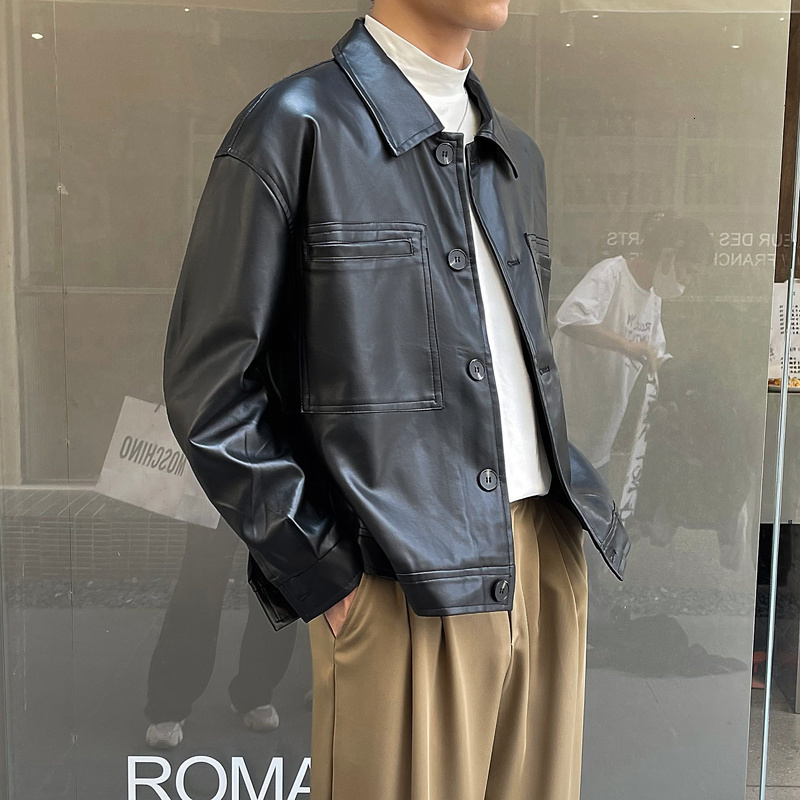 

Men's Jackets Brown Black Leather Jacket Men Slim Fashion Pocket Casual Motorcycle Jackets Mens Streetwear Korean Bomber Jacket Men Outwear 230509