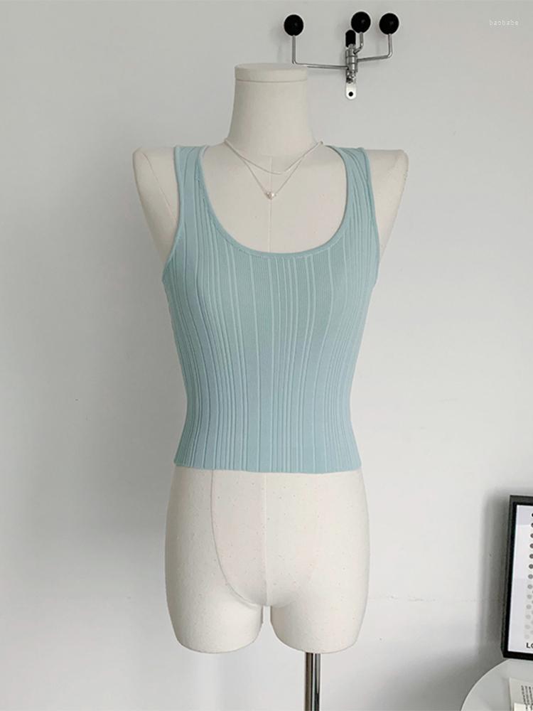 

Women's Tanks Women 2023 Summer Solid Color Skinny Suspender Vest O-neck Vintage Female Cozy Halter Tank Tops American Style Streetwear, Sky blue