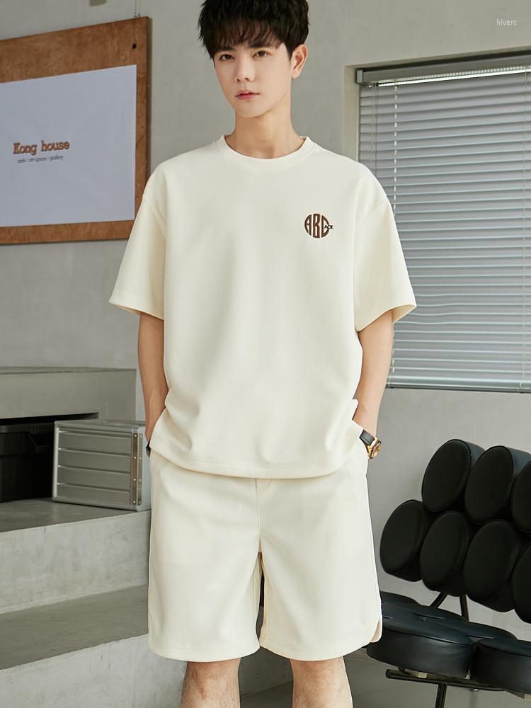 

Men's Tracksuits Summer Wrinkle Resistant Round Neck Half Sleeve T-shirt & Shorts Casual Set Sport Styles Men's Simple Premium Two, Beige
