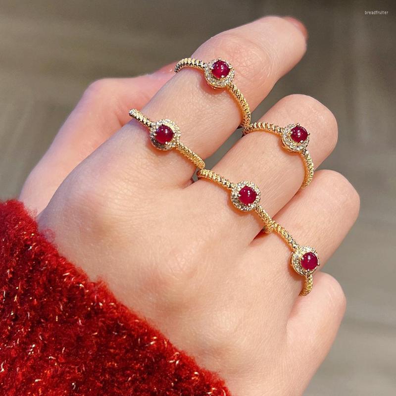 

Cluster Rings WPB S925 Sterling Silver Women Red Diamond Ring Vintage Premium Jewelry For Girls' Holiday Gift Party Trendy