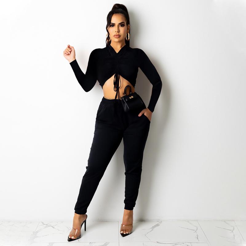 

Women's Two Piece Pants Zaggin 2023 Women Fashion Street Girl Style Sets Long Sleeve V Neck Top Elastic Pure Color, Light green