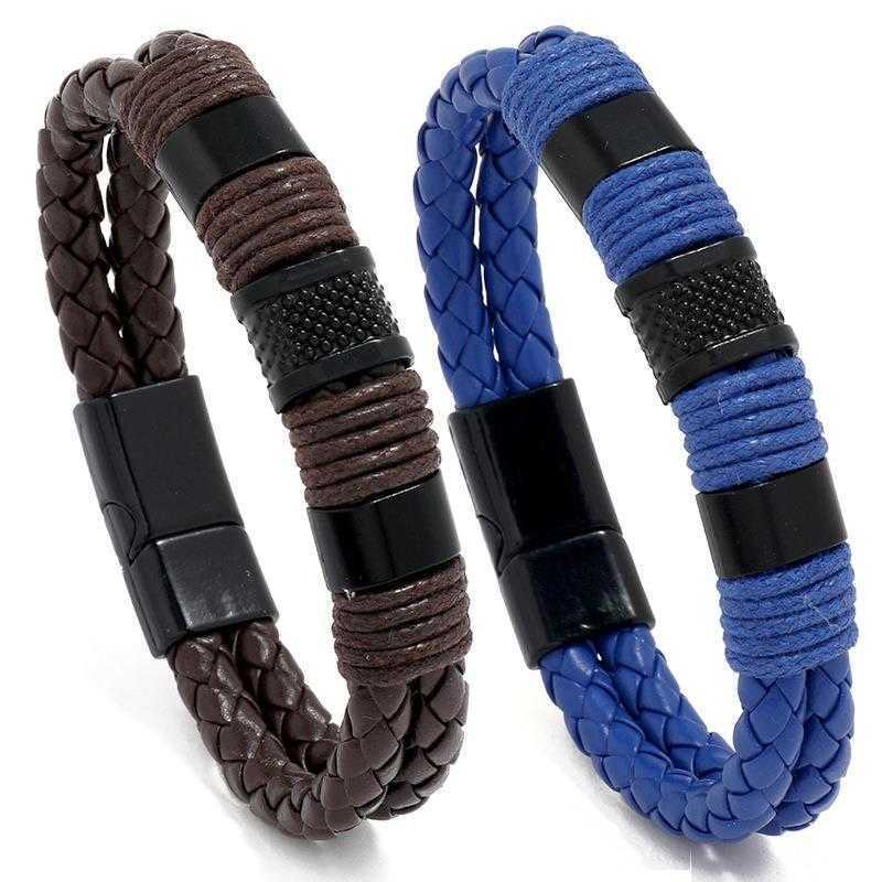 

Fashion Jewelry Wholesale Simple Woven Charm Mens And Womens Leather Bracelet Black Magnetic Buckle Pu Rope