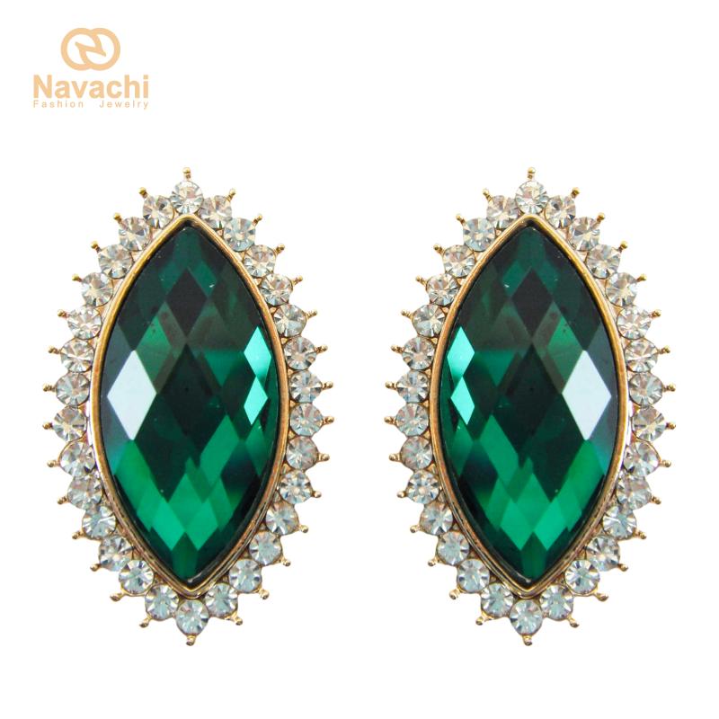 

Stud Earrings Navachi Eyes Shaped Oval Green Gray Red Crystal Zircon Yellow GP Ear Clip-stand SMTa2023