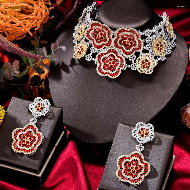 

Necklace Earrings Set GODKI 2PCS Luxury Flowers Boom Statement Choker Jewelry For Women Wedding African Cubic Zircon CZ Dubai Bridal, Picture shown