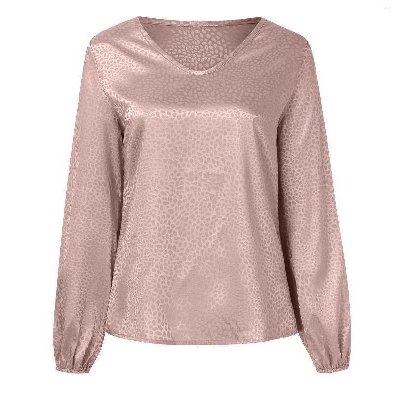 

Women's Blouses Women's Spring Autumn Long Sleeve Top Shirts V Neck Leopard Print Pullover Tops Ladies Solid Leisure Silk Blusas Mujer, Brown