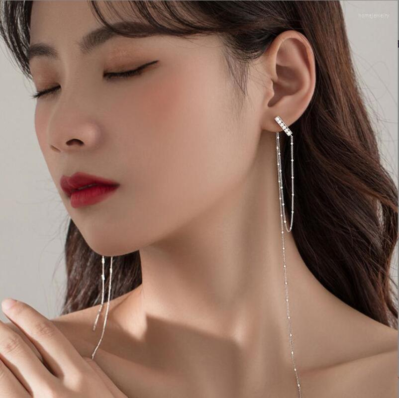 

Dangle Earrings Genuine 925 Sterling Silver Sweet Long Beads Box Snake Chain Ear Line Earring For Women Wedding Fine Jewelry DA2281