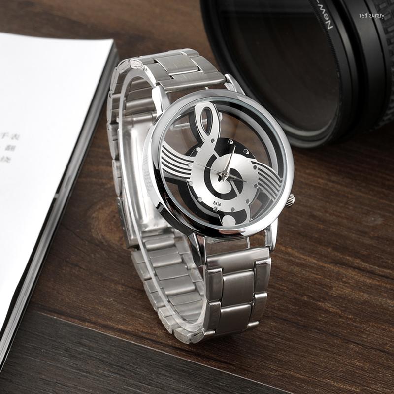 

Wristwatches 2023 's Women Hollow Out Watches Fashion Music Note Ladies Stainless Steel Quartz Relojes Para Mujer, Steel gold