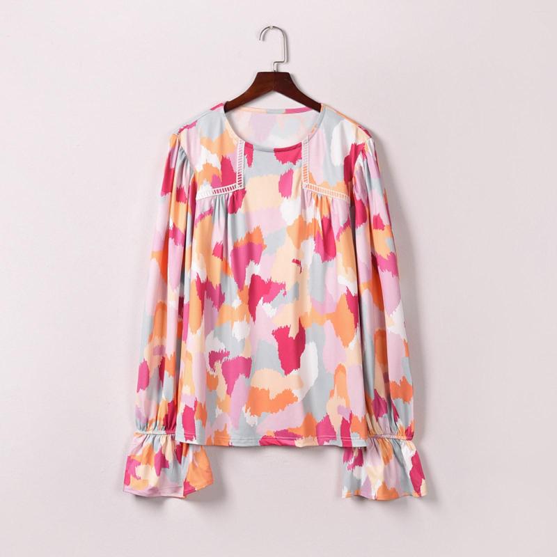 

Women' T Shirts 2023 Winter Ladies Lace Print Long Sleeve Loose Casual Tee Shirt Blouse, Hot pink