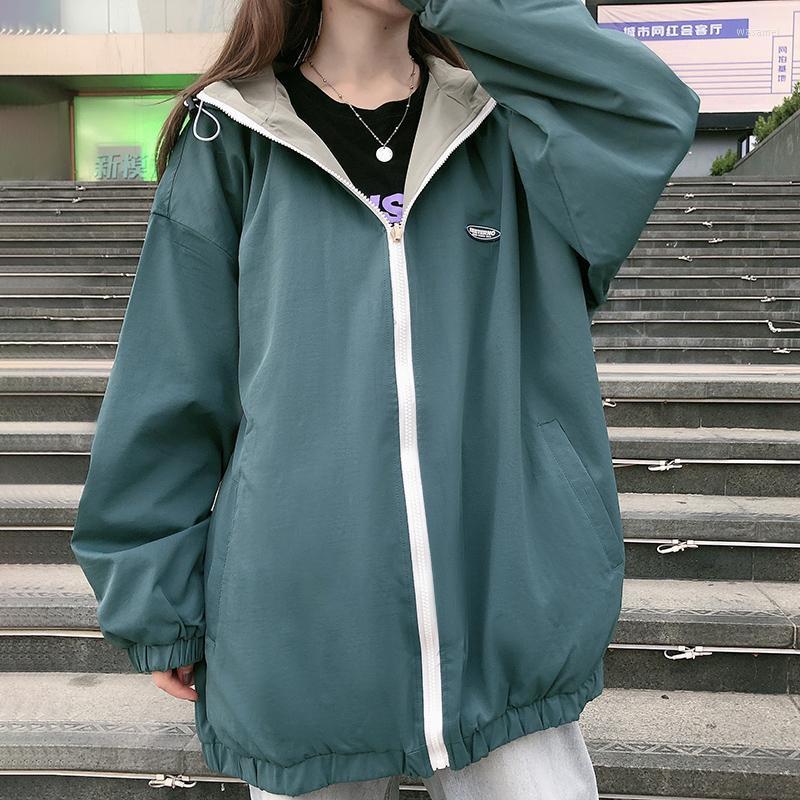 

Women's Jackets Deeptown Harajuku Double-sided Jacket Women Oversized Korean Fashion Streetwear Track Loose Windbreakers Outdoor Outwear, Black